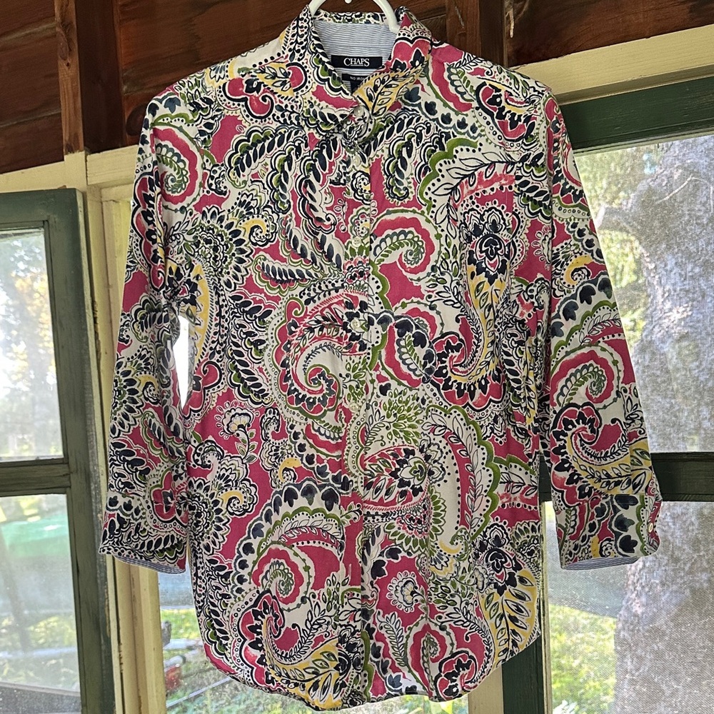 Chaps Paisley Button Down No Iron Preppy Shirt Medium